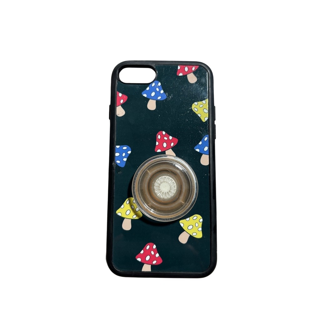Mushroom Print Phone Case with Integrated Grip Black Bumper for iPhone 7 8 SE